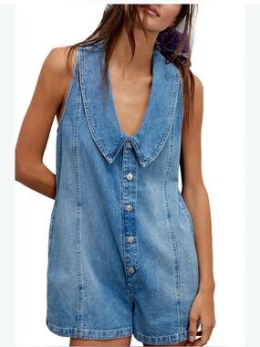We The Free Light Blue Denim Romper Dress
